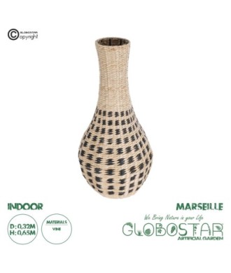 GloboStar® Artificial Garden MARSELLE 21232 Διακοσμητικό Πλεκτό Καλάθι - Κασπώ Γλάστρα - Flower Pot Μπεζ με Μαύρο Φ32cm x Υ65cm